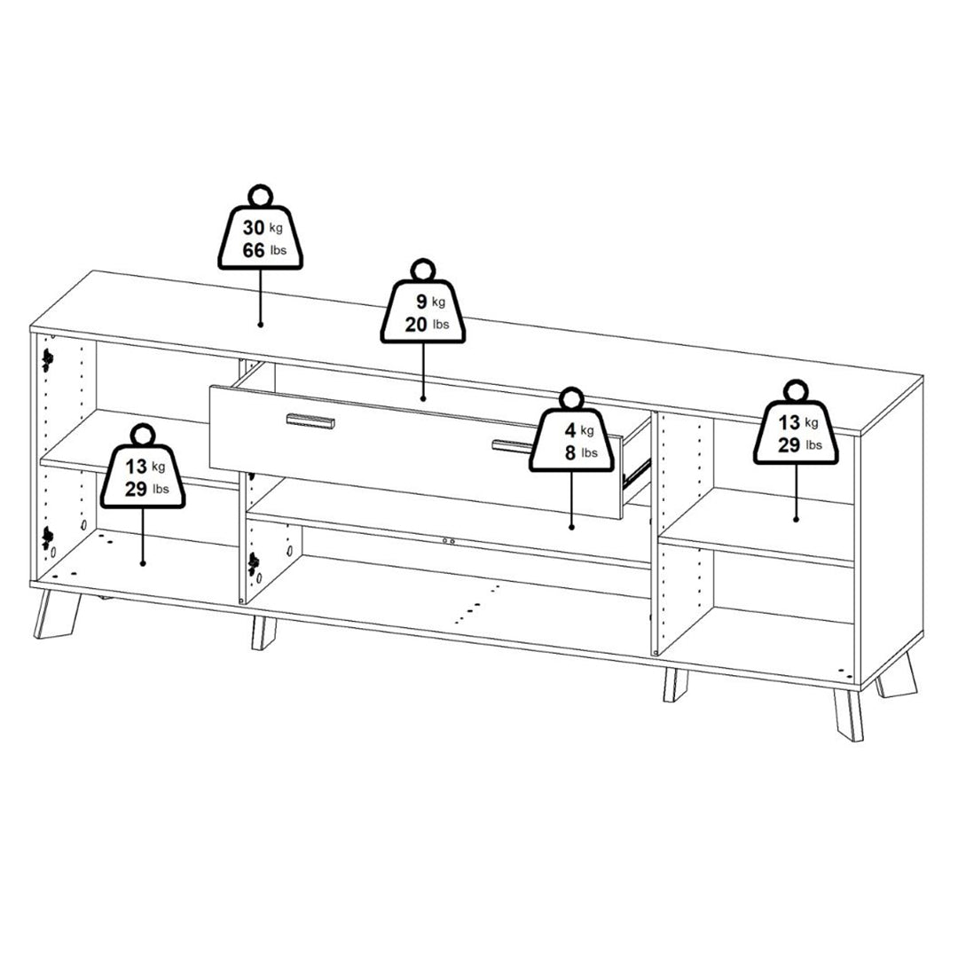 Wooden Sideboard With 4 Doors And 1 Drawer In White Fronts - Ikast