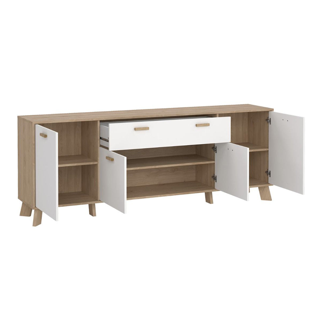 Wooden Sideboard With 4 Doors And 1 Drawer In White Fronts - Ikast