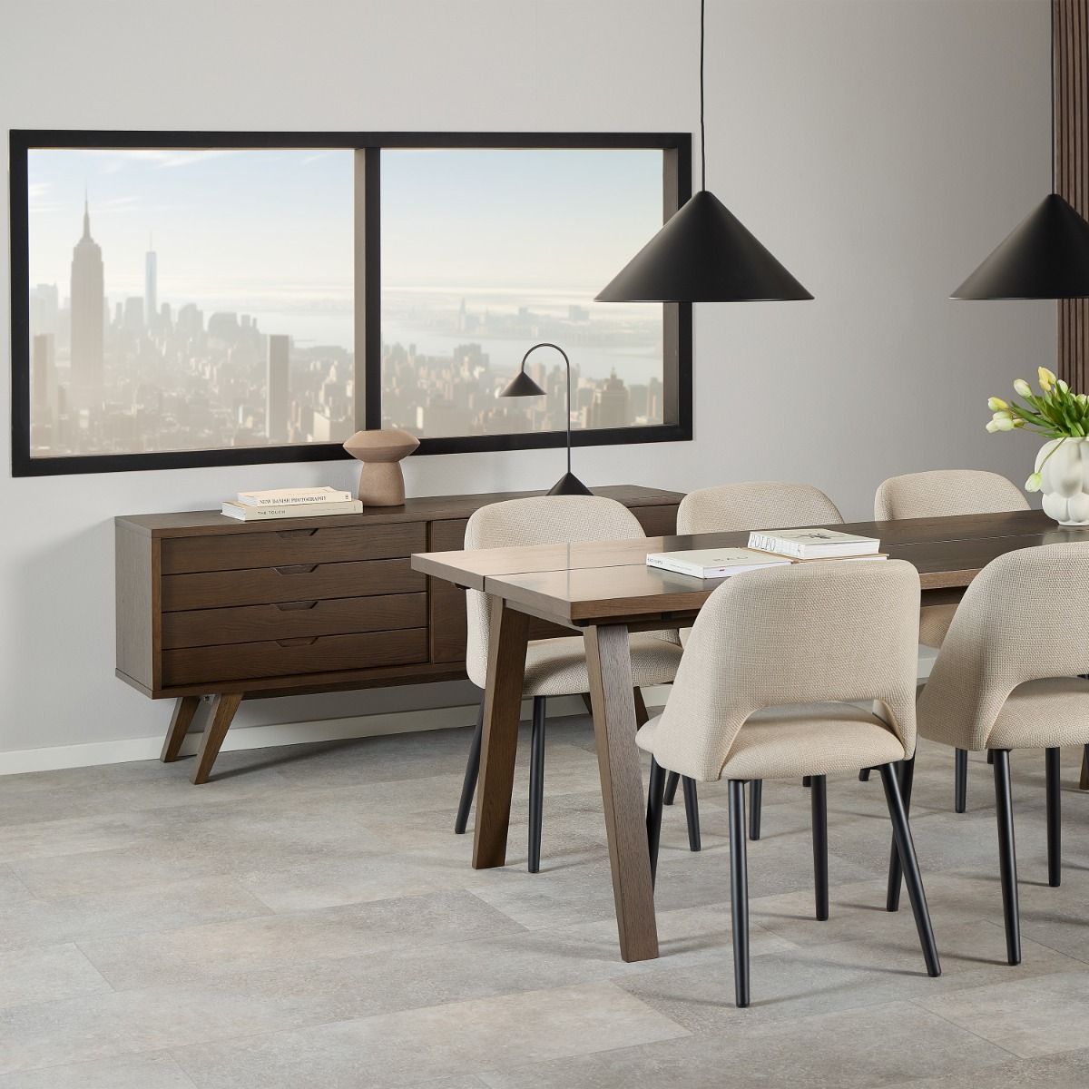 Wooden Sideboard With 4 Drawers And Sliding Door - A-Line