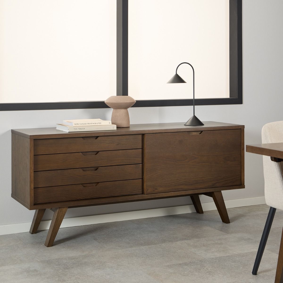 Wooden Sideboard With 4 Drawers And Sliding Door - A-Line