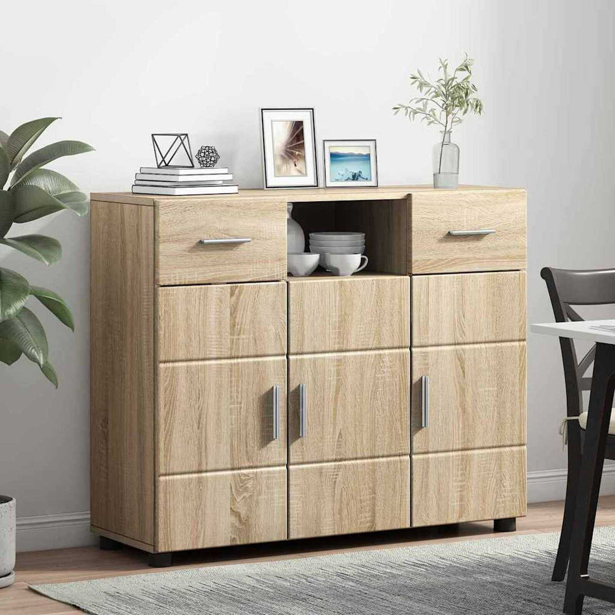 Wooden Sideboard 88.5cm Wide With 3 Doors And 2 Drawers - Vantage Home
