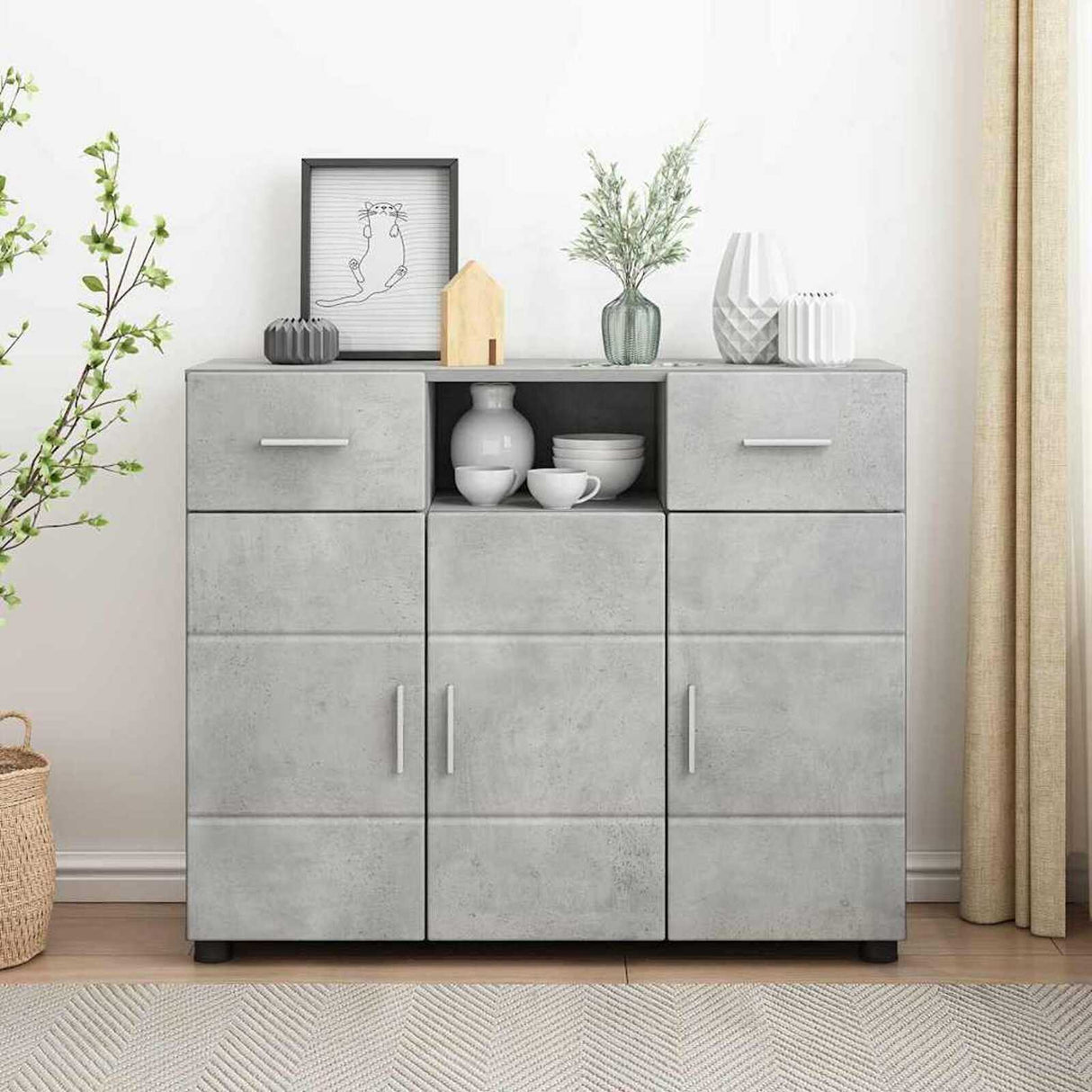 Wooden Sideboard 88.5cm Wide With 3 Doors And 2 Drawers - Vantage Home