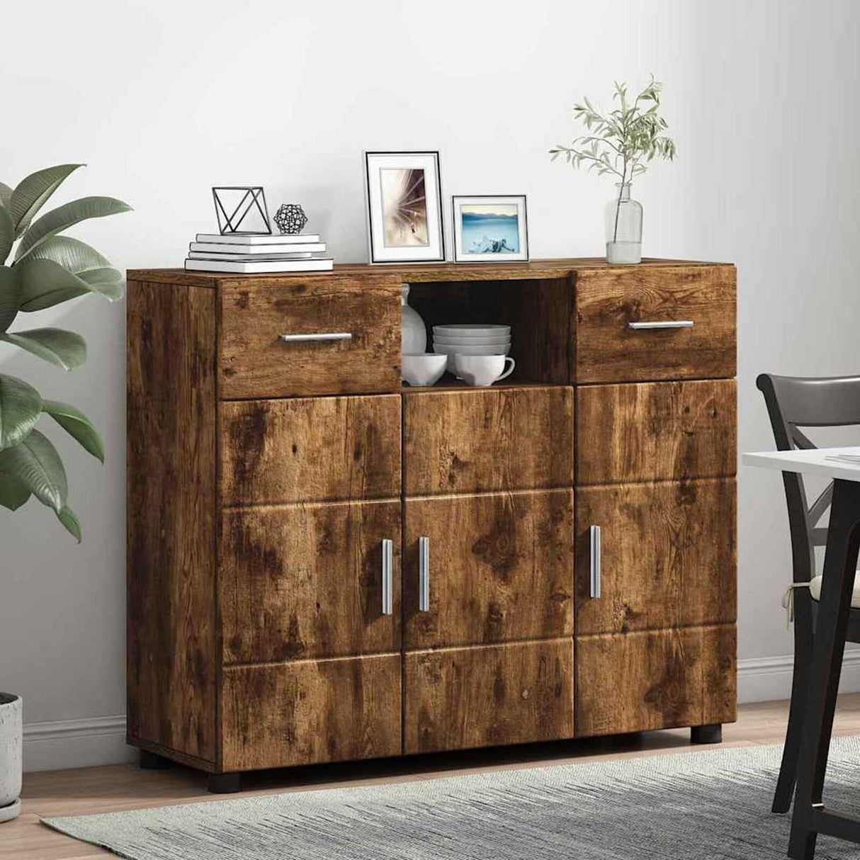 Wooden Sideboard 88.5cm Wide With 3 Doors And 2 Drawers - Vantage Home