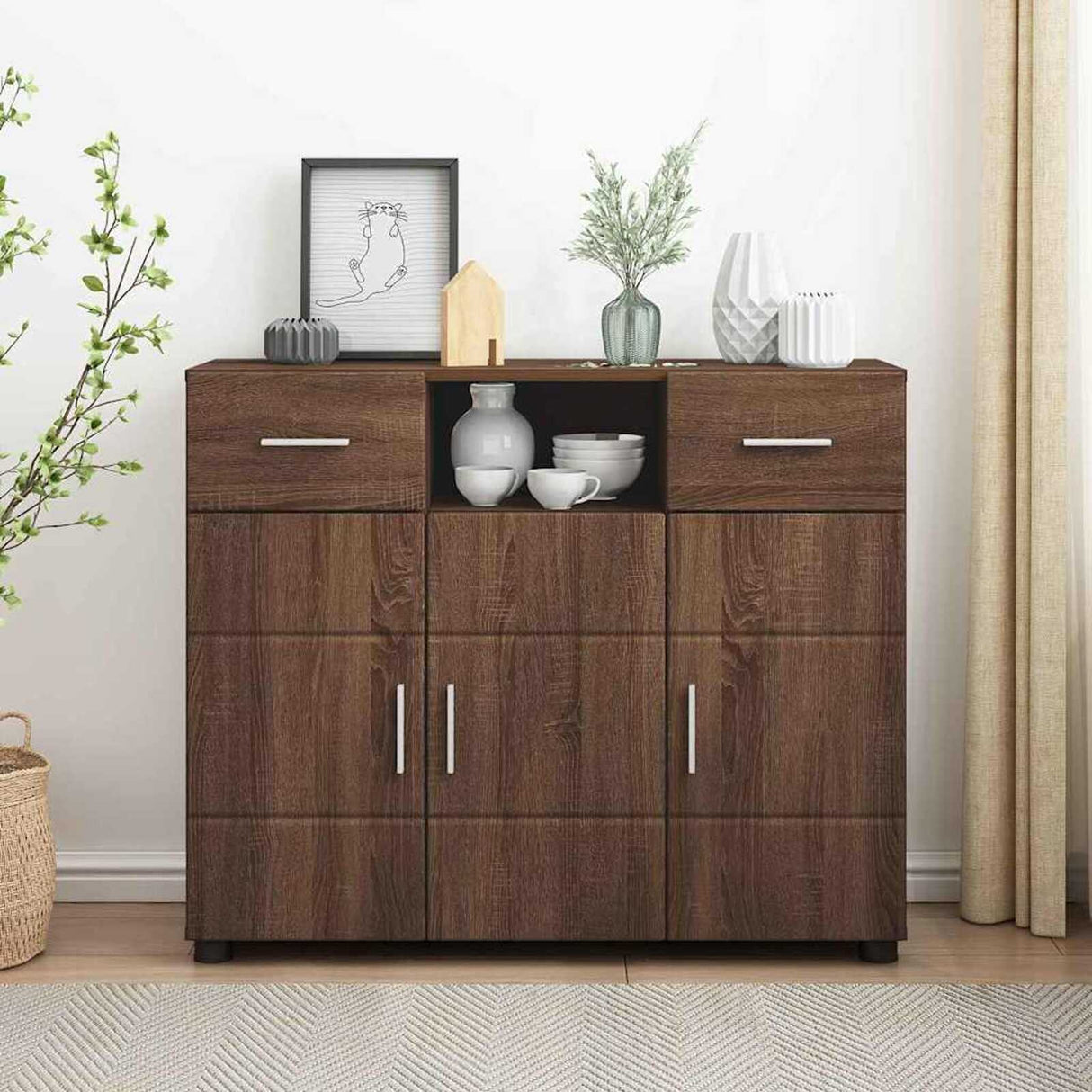 Wooden Sideboard 88.5cm Wide With 3 Doors And 2 Drawers - Vantage Home
