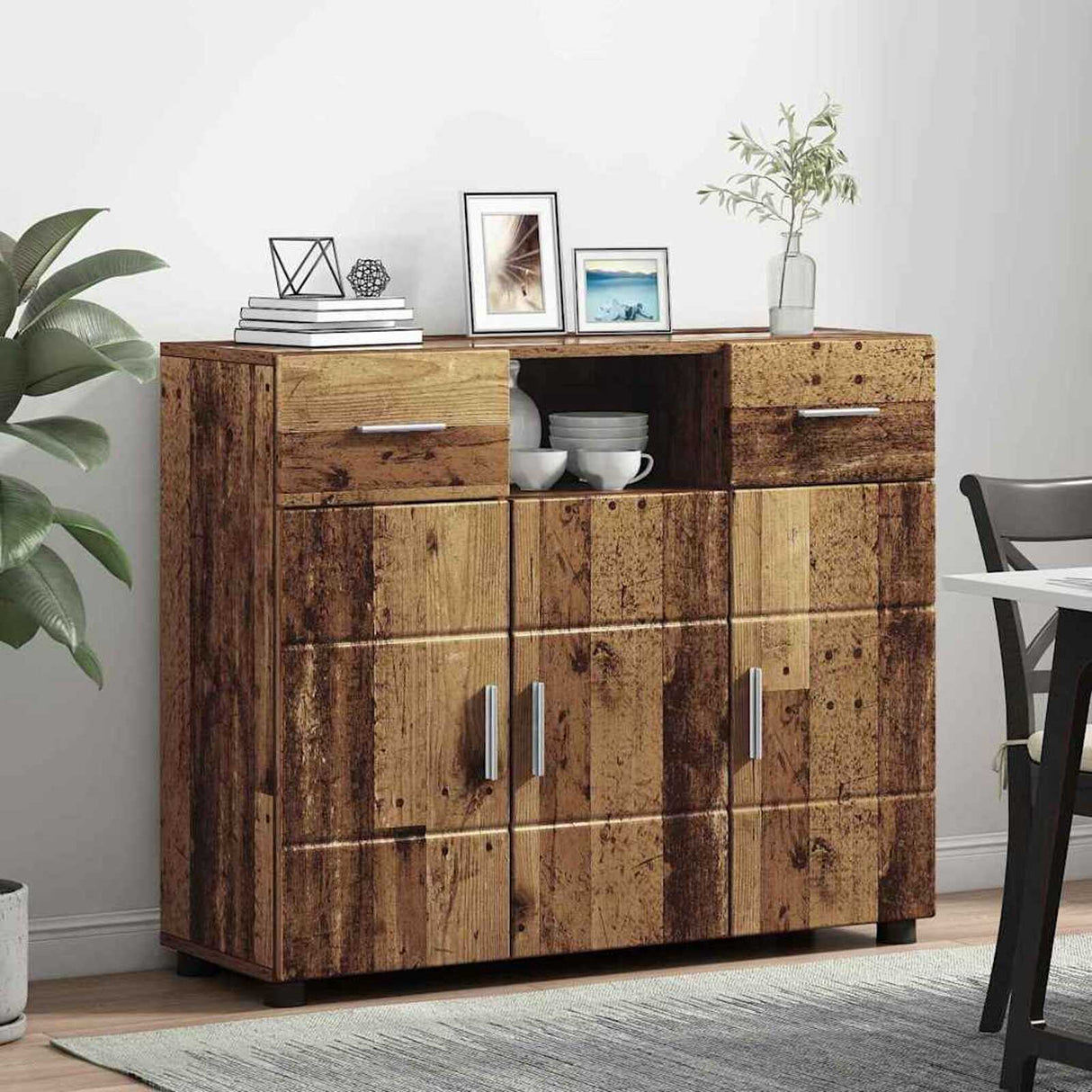 Wooden Sideboard 88.5cm Wide With 3 Doors And 2 Drawers - Vantage Home