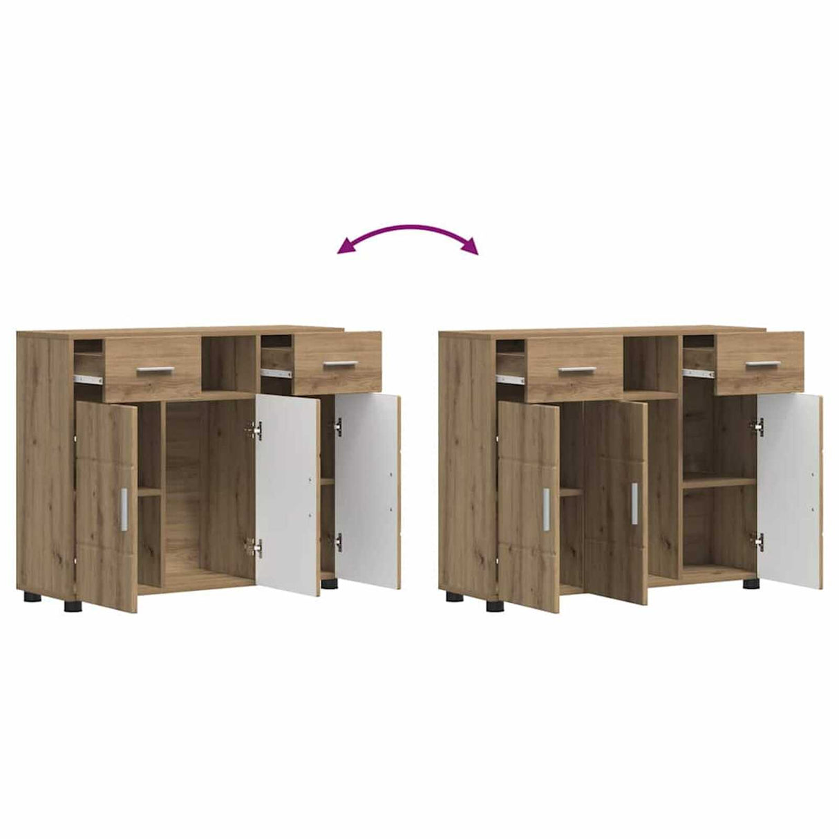 Wooden Sideboard 88.5cm Wide With 3 Doors And 2 Drawers - Vantage Home