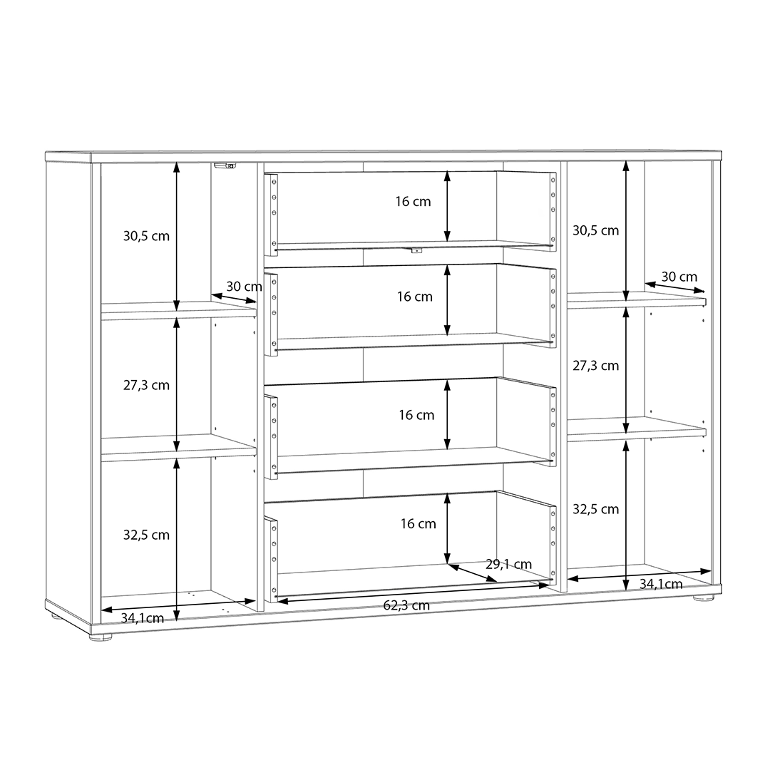 Wooden Sideboard Wide With 2 Push-to-Open Doors And 4 Drawers - Alice Springs