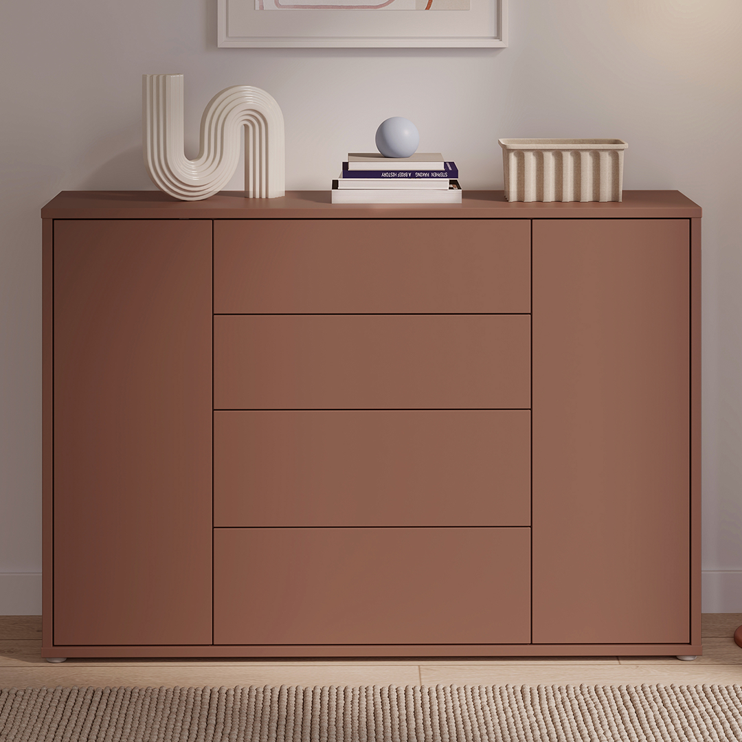 Wooden Sideboard Wide With 2 Push-to-Open Doors And 4 Drawers - Alice Springs