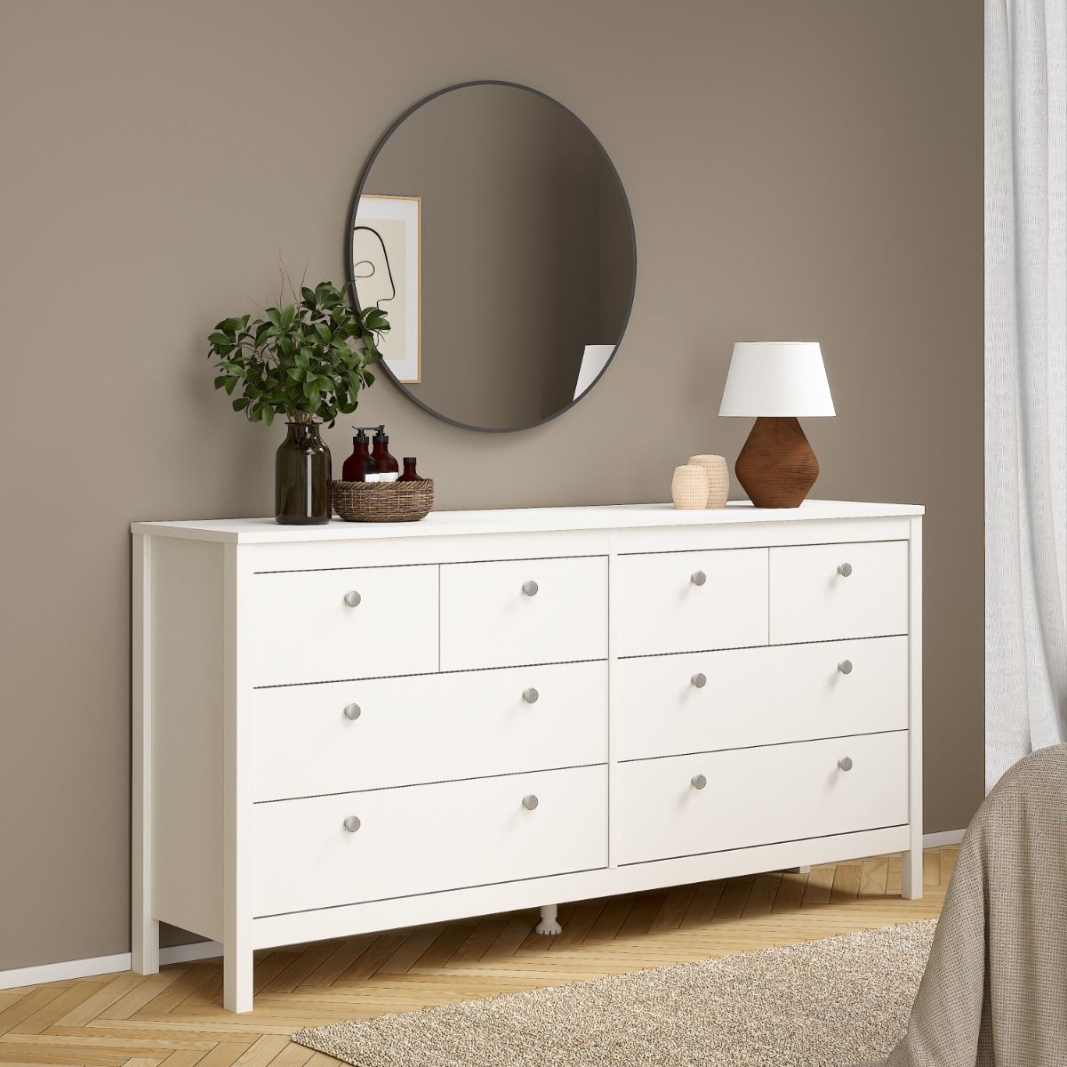 Wooden Sideboard Wide With 8 Drawers Double Dresser - Madrid
