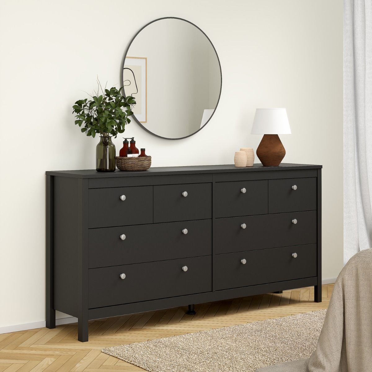 Wooden Sideboard Wide With 8 Drawers Double Dresser - Madrid