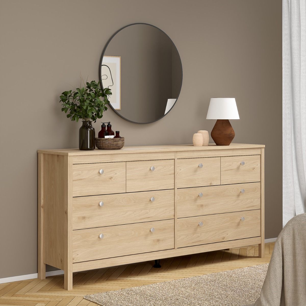 Wooden Sideboard Wide With 8 Drawers Double Dresser - Madrid