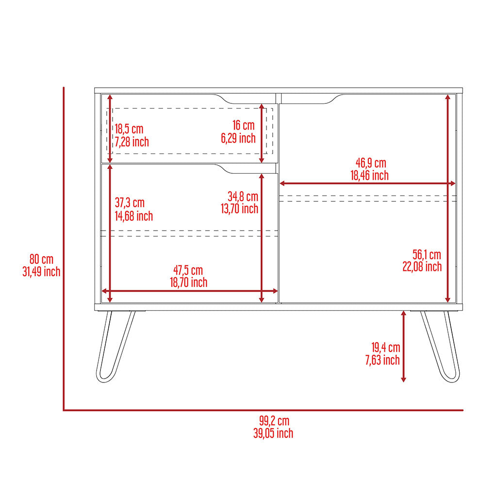 Wooden Sideboard With 2 Doors And 1 Drawer - Manhattan