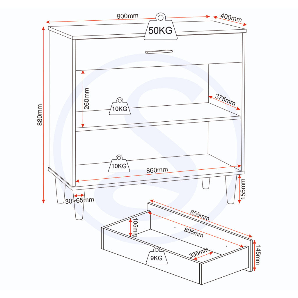 Wooden Sideboard With 2 Doors And 1 Drawer - Tessa