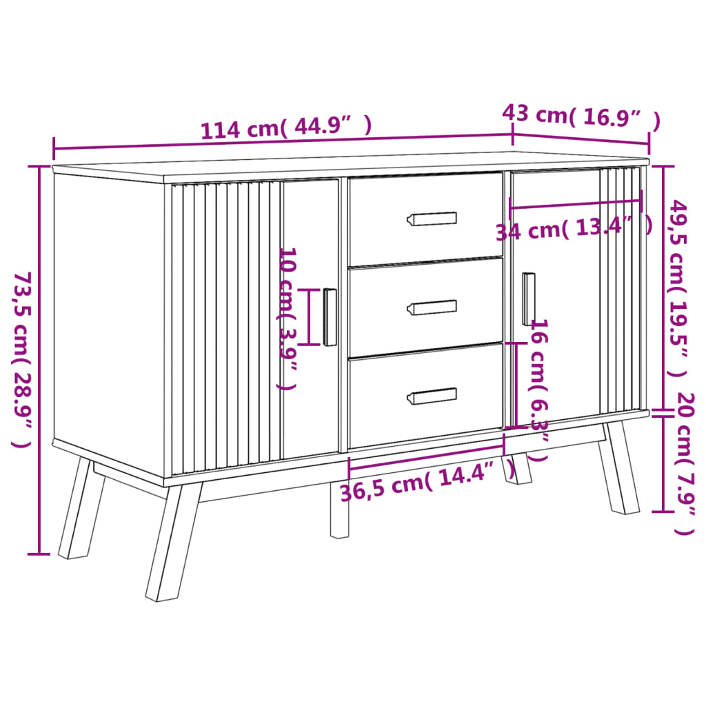 Wooden Sideboard With 2 Doors And 3 Drawers - Olden