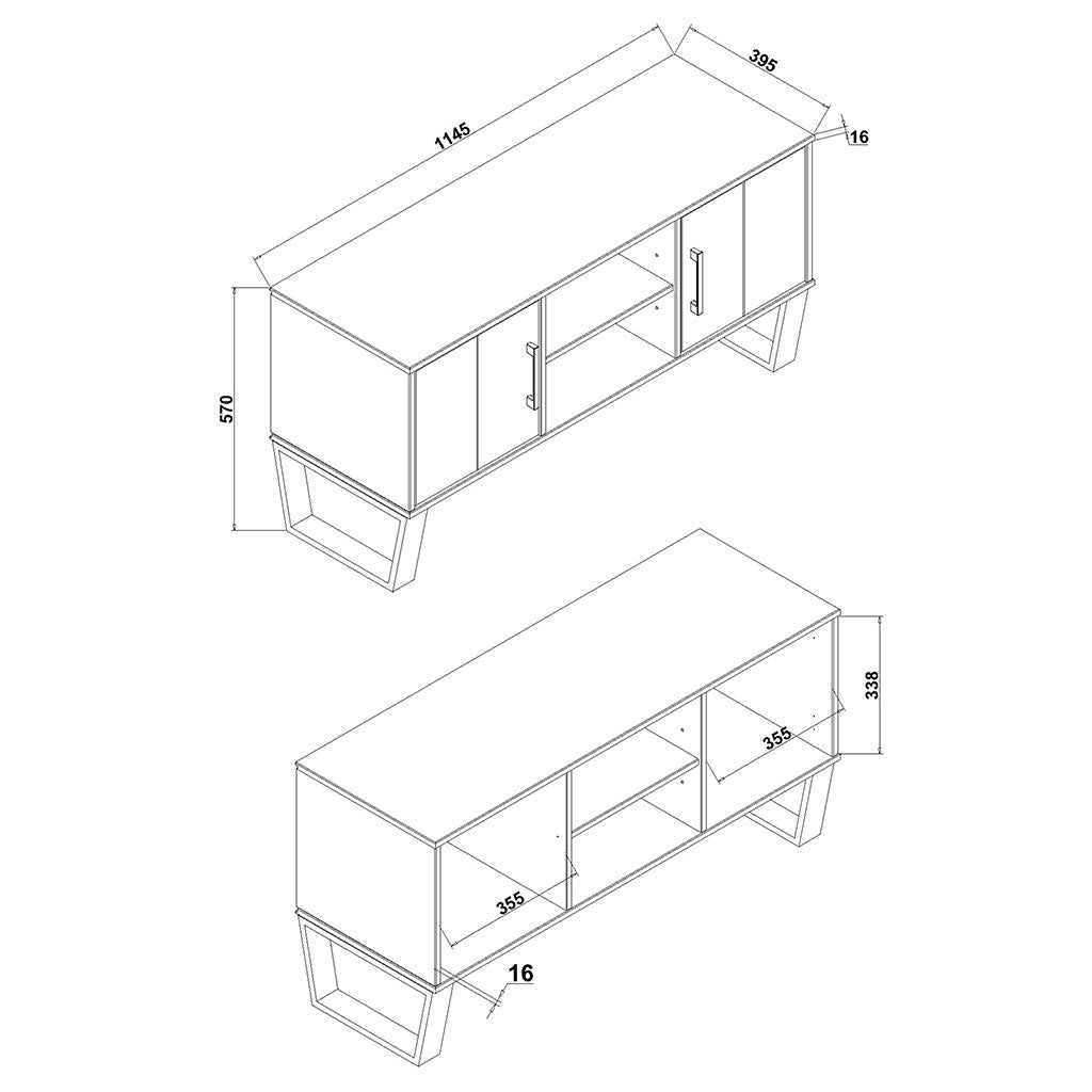 Wooden Sideboard With 2 Doors And 3 Drawers - Texas