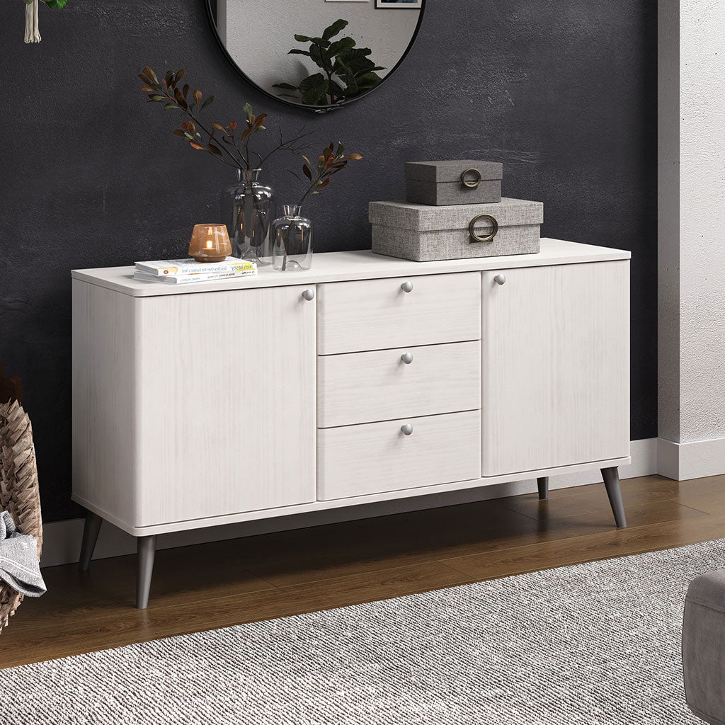 Wooden Sideboard With 2 Doors And 3 Drawers With Plastic Legs - Augusta