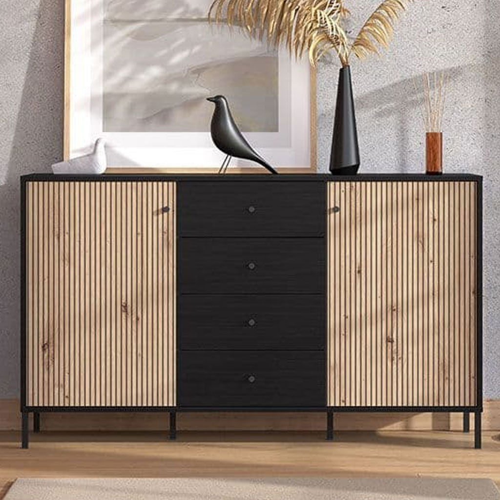 Wooden Sideboard With 2 Doors And 4 Drawers - Clinton