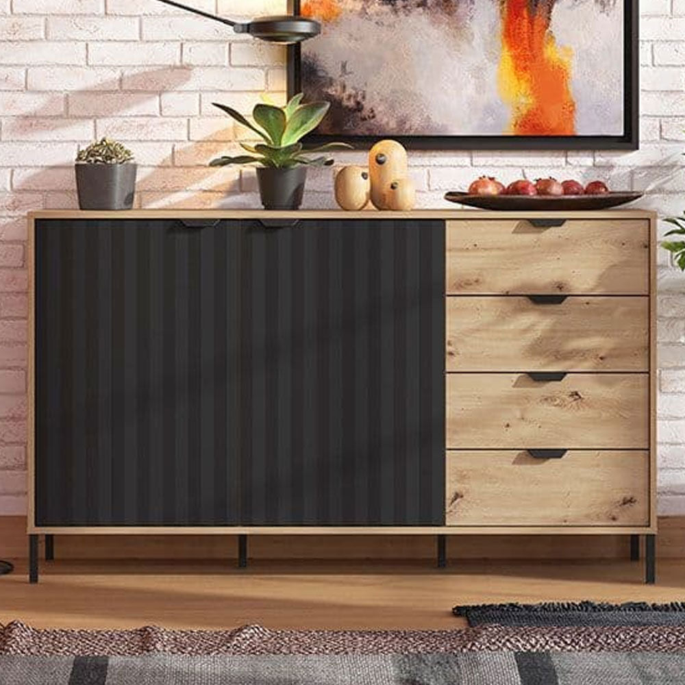 Wooden Sideboard With 2 Doors And 4 Drawers - Velamina