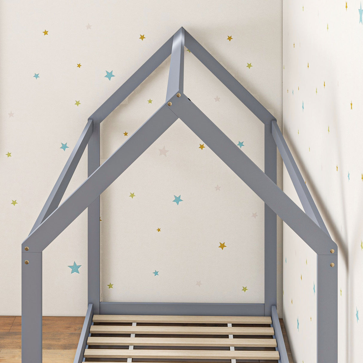 Wooden Single Bed 96cm Wide House Scandinavian Style - Velmora