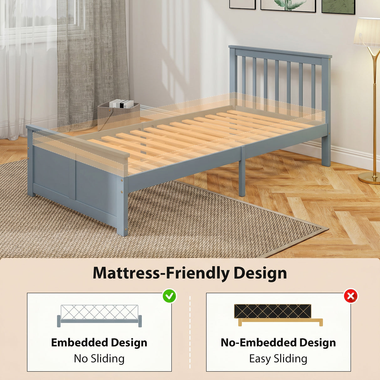 Wooden Single Bed 98cm Wide With 2 Drawers - Velmora