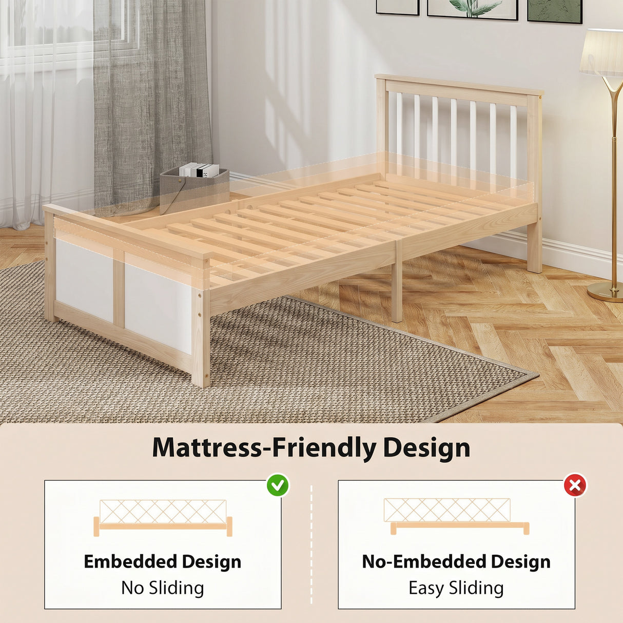 Wooden Single Bed 98cm Wide With 2 Drawers - Velmora