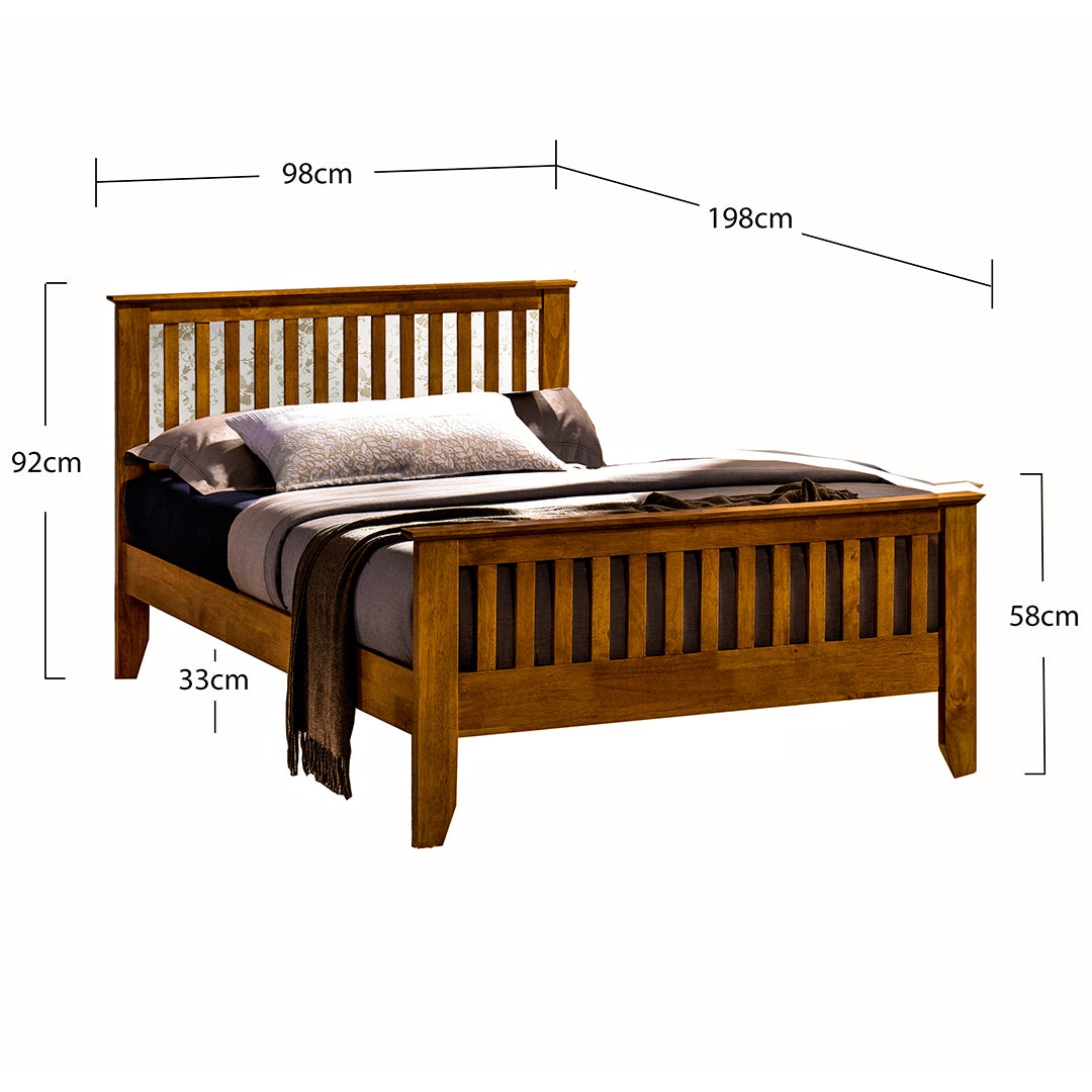 Wooden Single Bed With Sprung Slatted Base - Turin