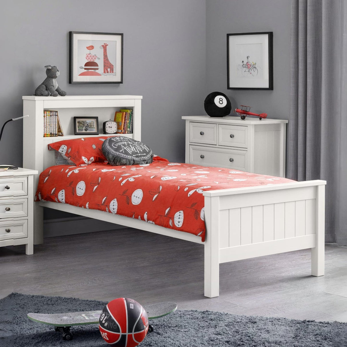 Wooden Single Bed With Bookcase - Maine