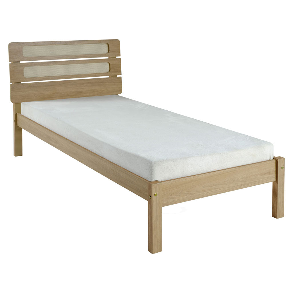 Wooden Single Bed With Rattan Effect - Santana