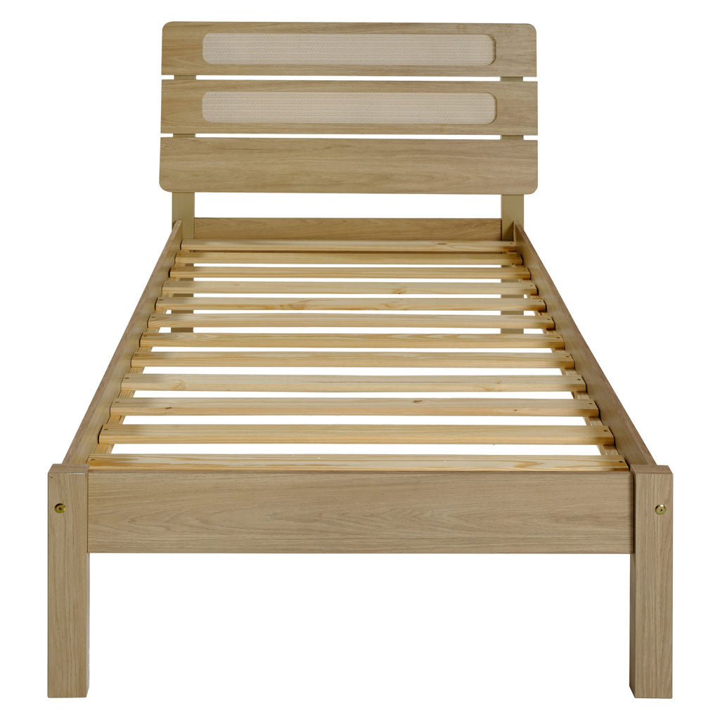 Wooden Single Bed With Rattan Effect - Santana