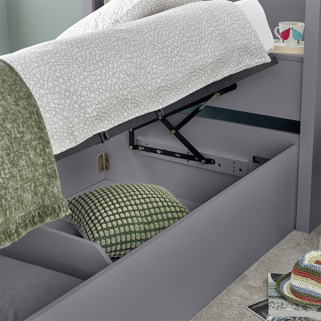 Wooden Single Ottoman Storage Bed With Bookcase Headboard - Oscar