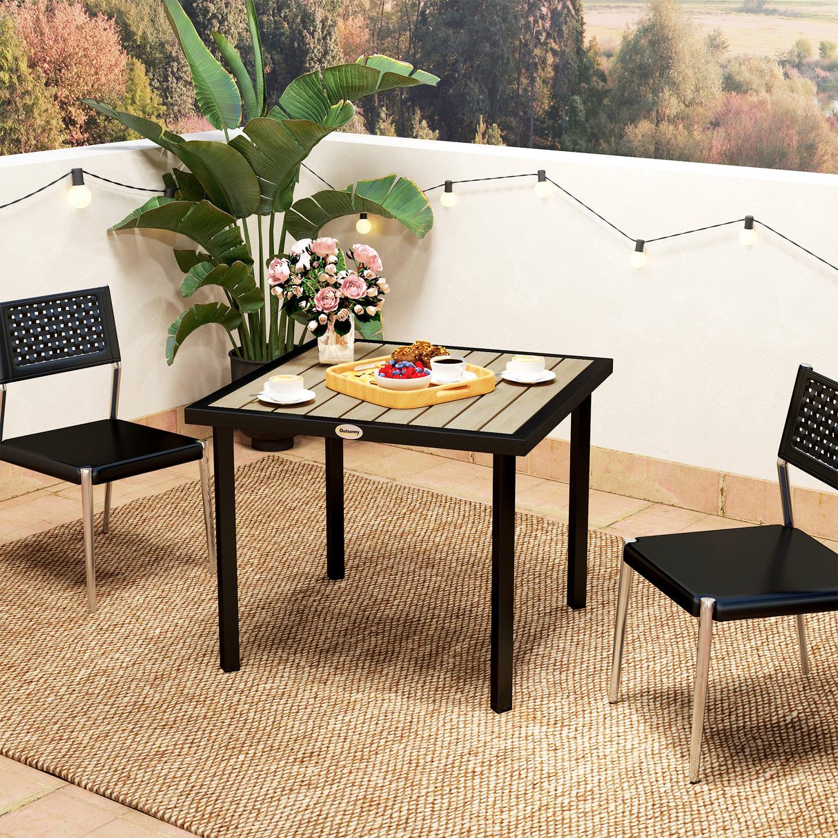 Wooden Slatted Top Outdoor Garden Dining Table for 4 People - Velmora