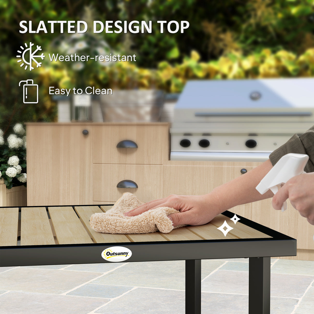 Wooden Slatted Top Outdoor Garden Dining Table for 4 People - Velmora