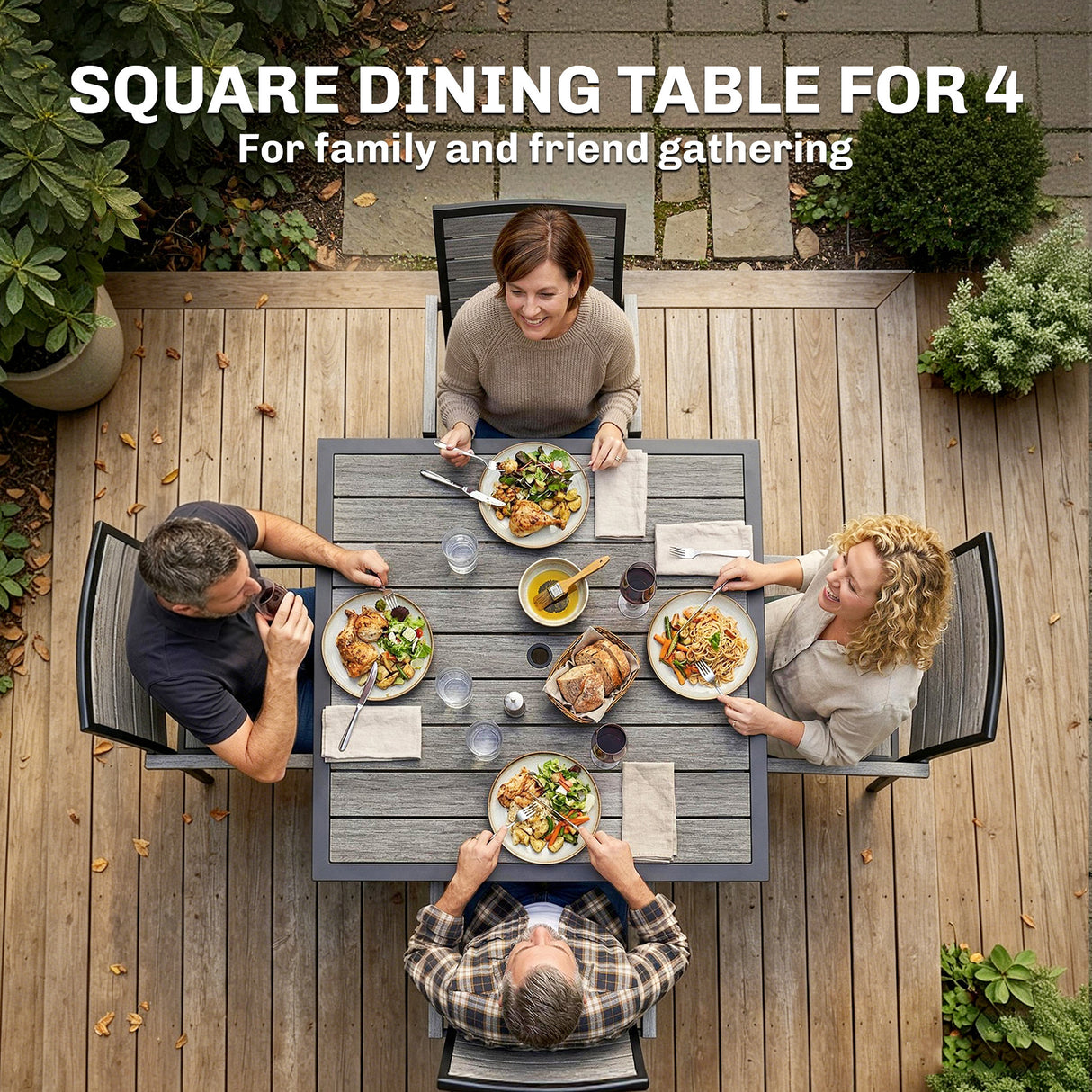 Wooden Slatted Top Outdoor Garden Dining Table for 4 People - Velmora