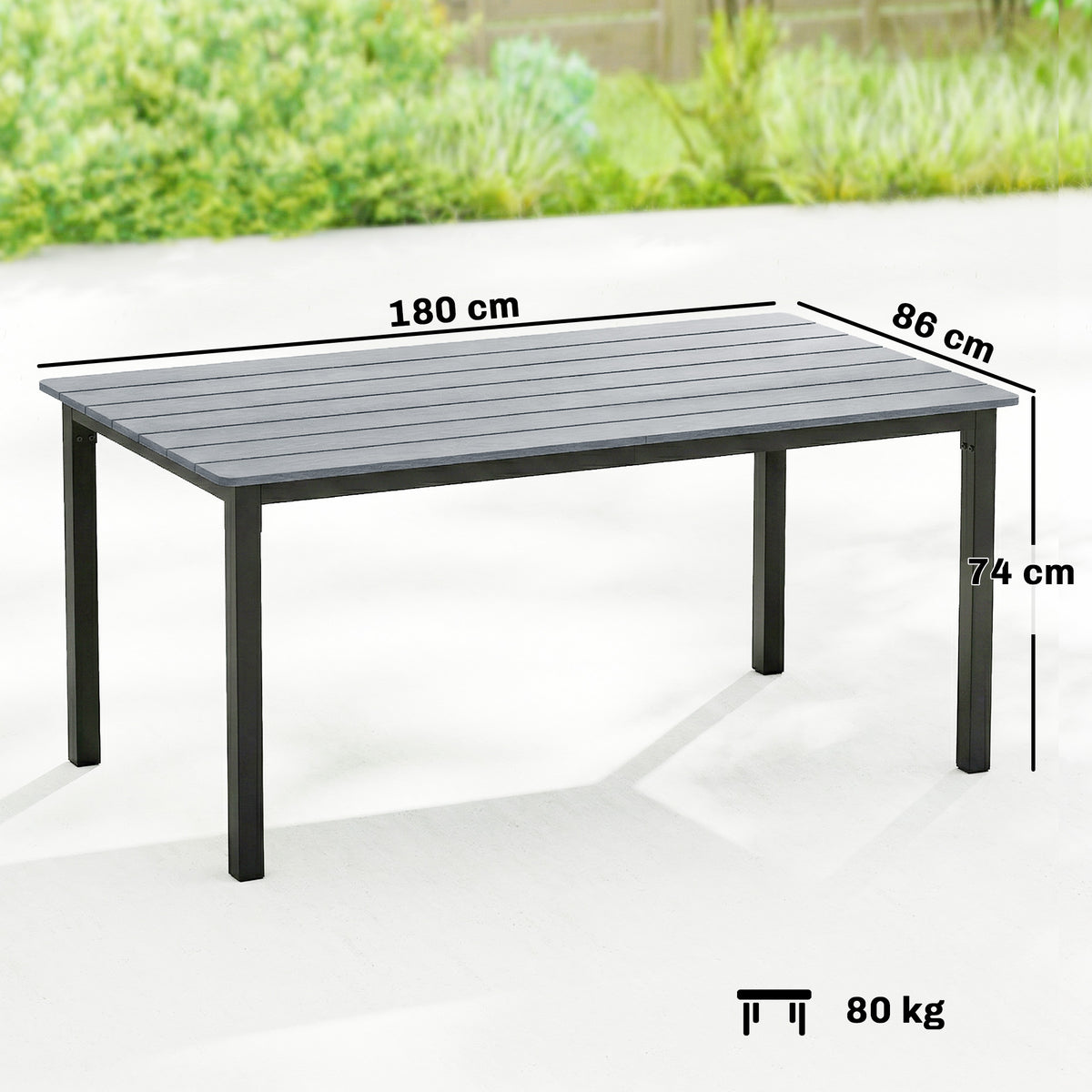 Wooden Slatted Top Outdoor Garden Dining Table for 6 to 8 People - Velmora
