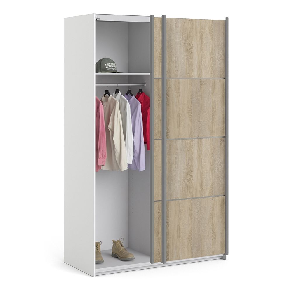 Wooden Sliding Wardrobe 120cm Wide With 2 Doors And 2 Shelves - Verona