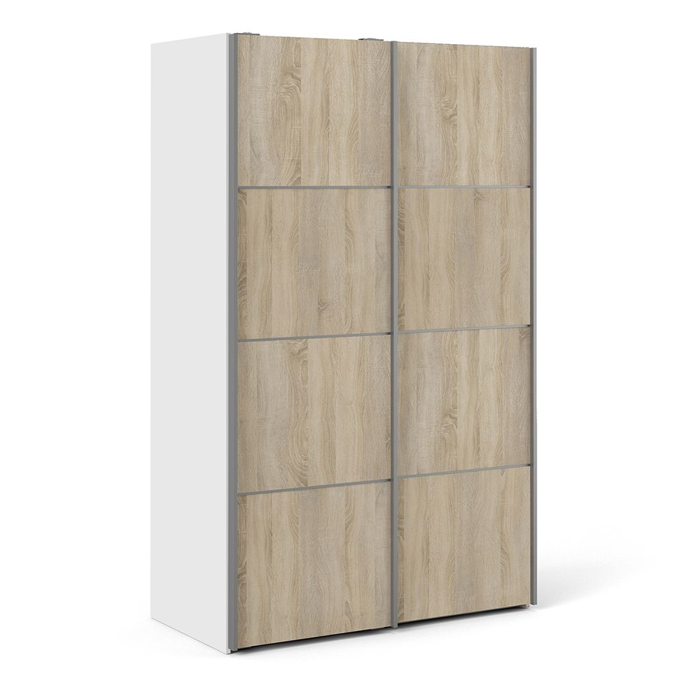 Wooden Sliding Wardrobe 120cm Wide With 2 Doors And 5 Shelves - Verona