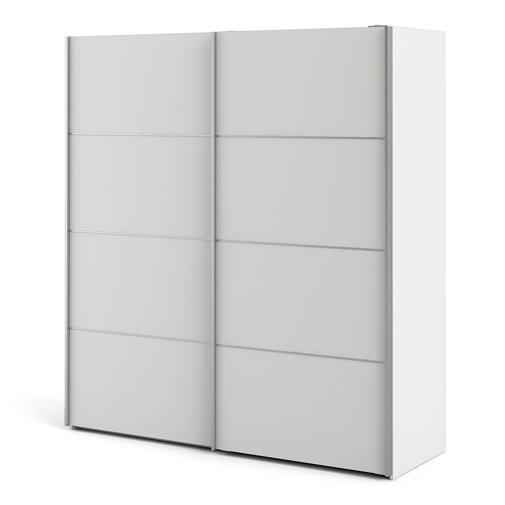 Wooden Sliding Wardrobe 180cm Wide With 2 White Doors And 5 Shelves - Verona