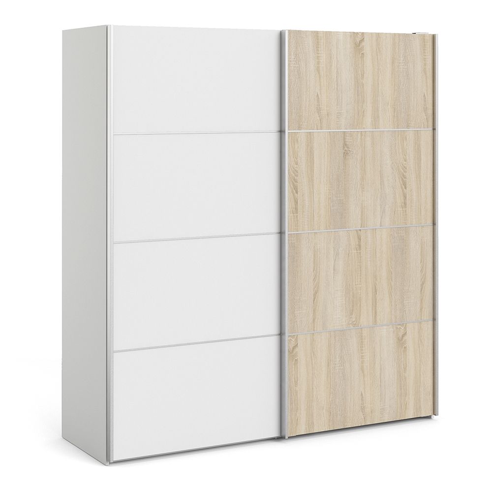 Wooden Sliding Wardrobe 180cm Wide With 2 White Oak Doors And 2 Shelves - Verona