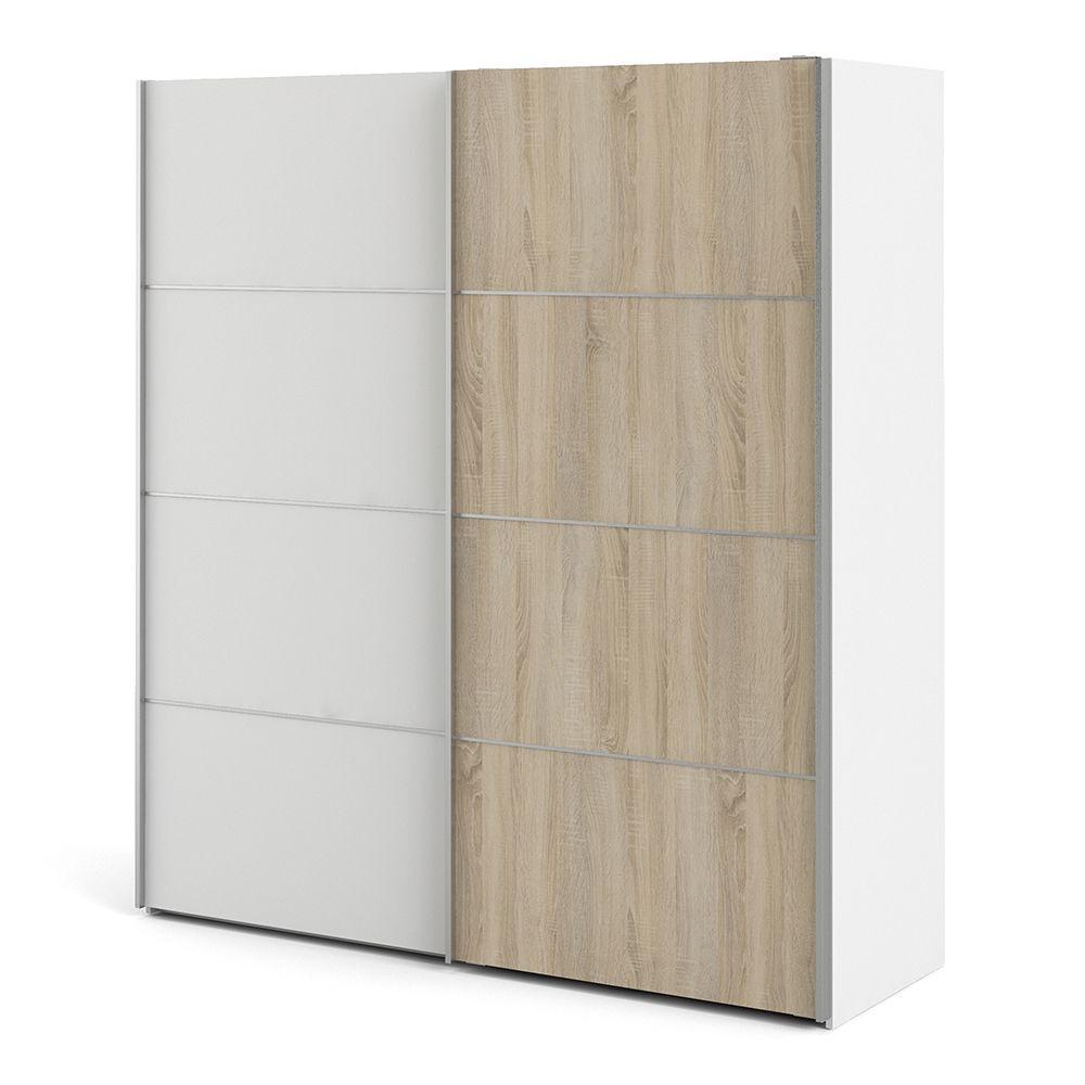 Wooden Sliding Wardrobe 180cm Wide With 2 White Oak Doors And 5 Shelves - Verona