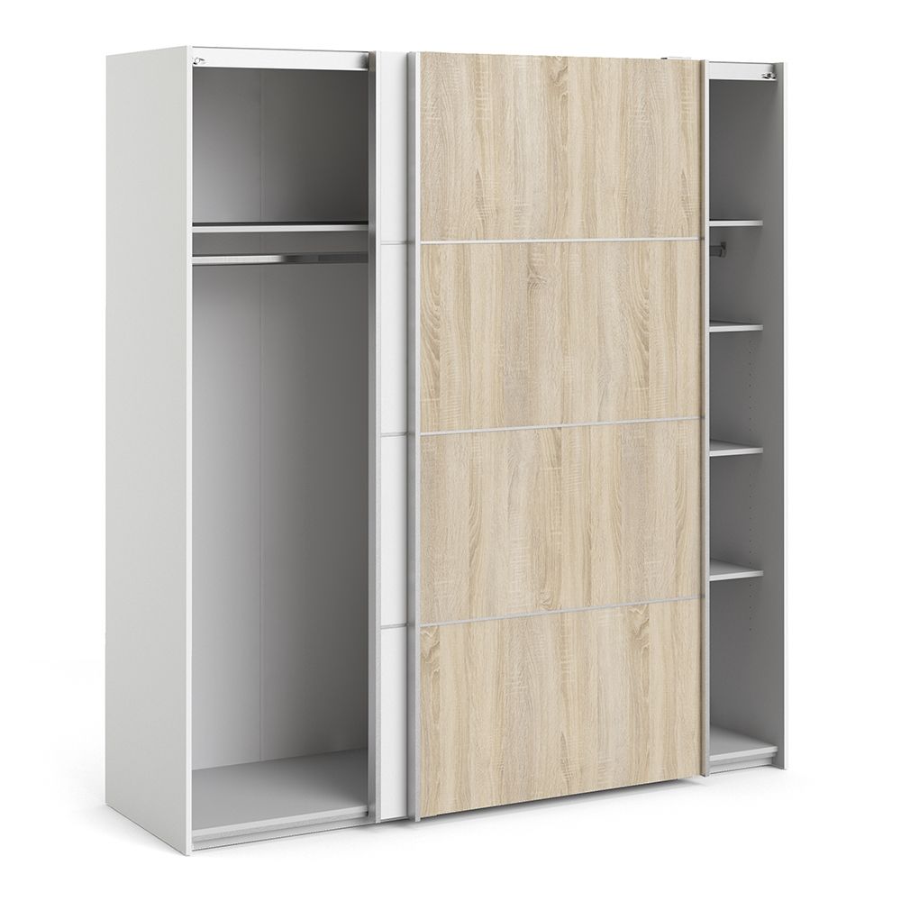 Wooden Sliding Wardrobe 180cm Wide With 2 White Oak Doors And 5 Shelves - Verona