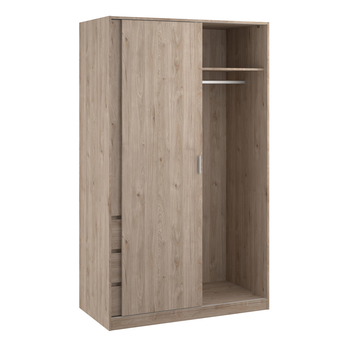 Wooden Sliding Wardrobe With 2 Doors And 3 Drawers - Naia