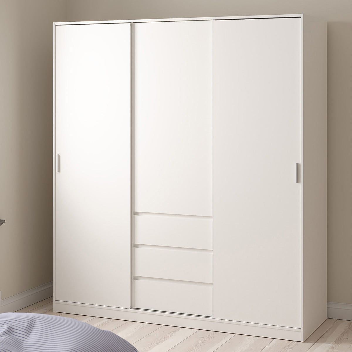Wooden Sliding Wardrobe With 3 Doors And 3 Drawers - Naia