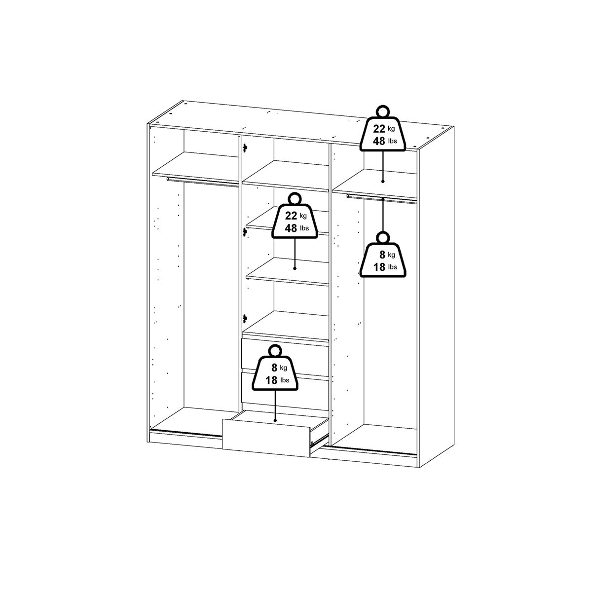 Wooden Sliding Wardrobe With 3 Doors And 3 Drawers - Naia