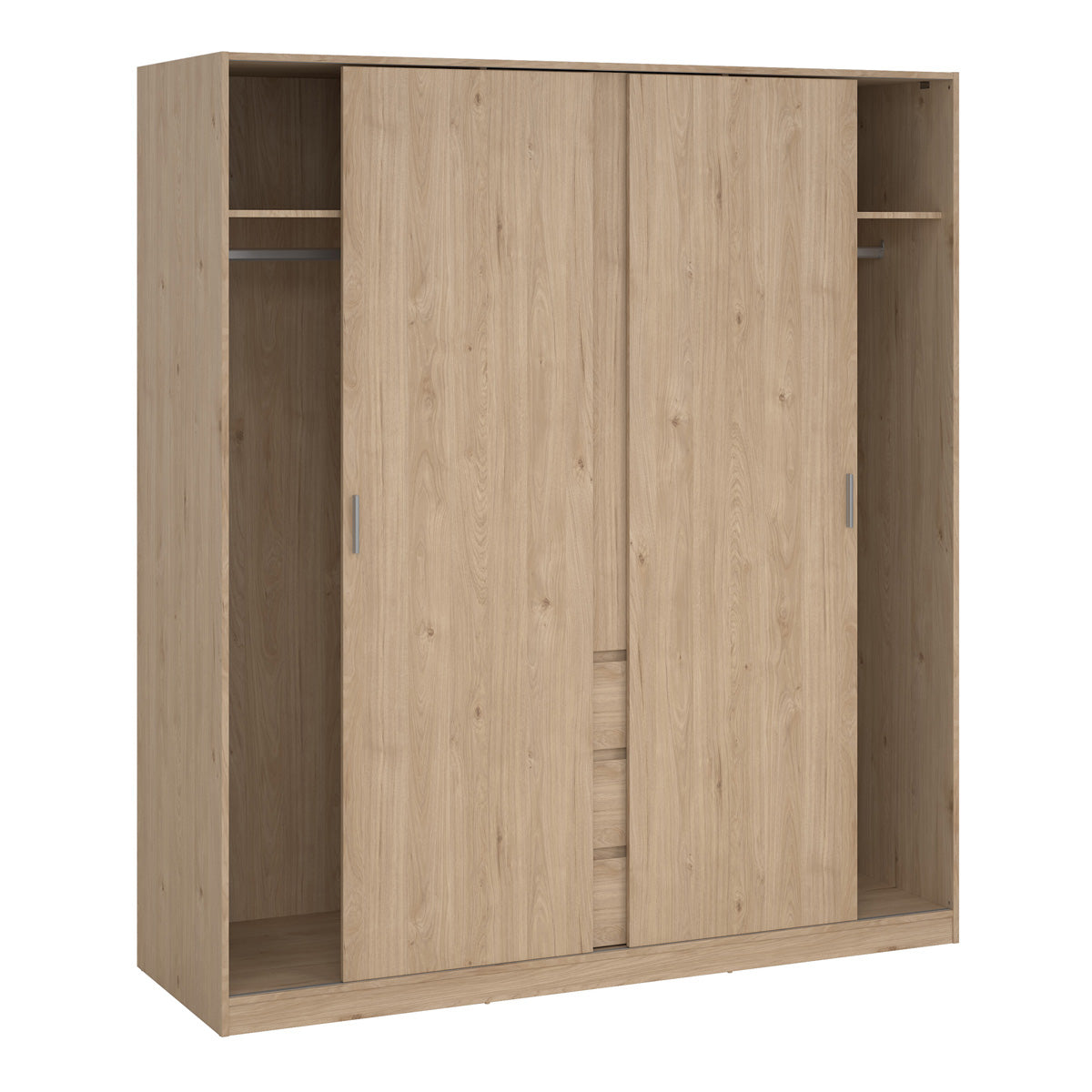 Wooden Sliding Wardrobe With 3 Doors And 3 Drawers - Naia