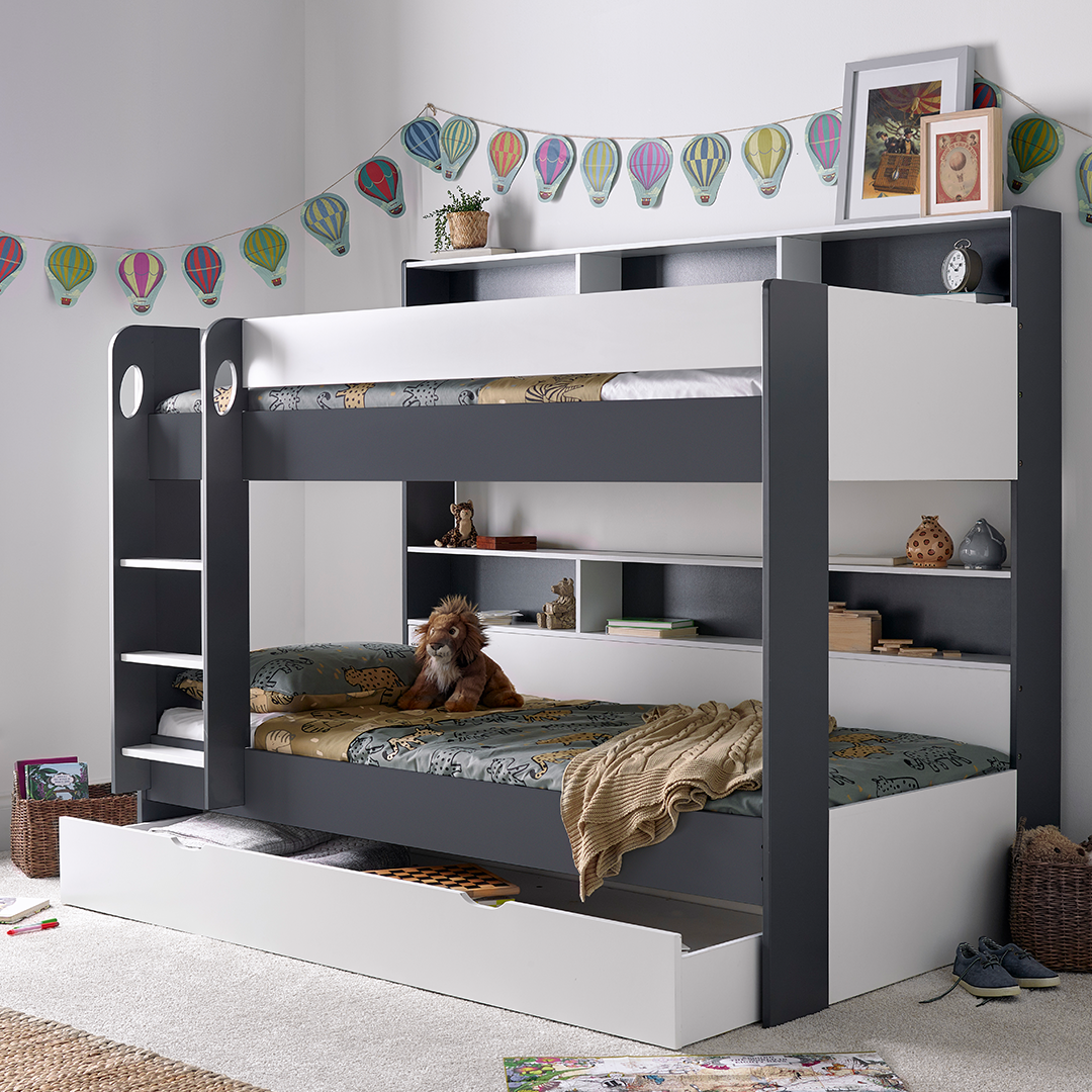 Wooden Storage Bunk Bed Single With Pull-Out Storage Drawer - Oliver