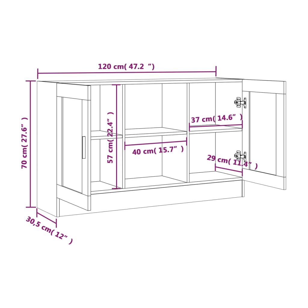Wooden Storage Cabinet 120cm Wide With 2 Doors - Vantage Home
