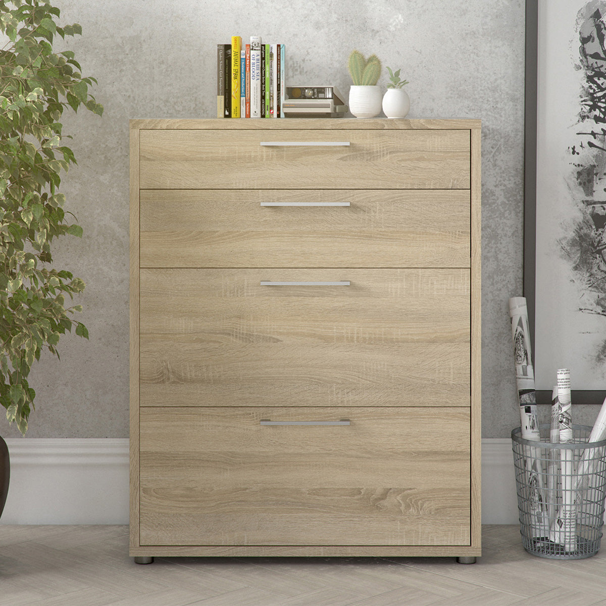 Wooden Storage Cabinet With 2 Drawers And 2 File Drawers - Prima