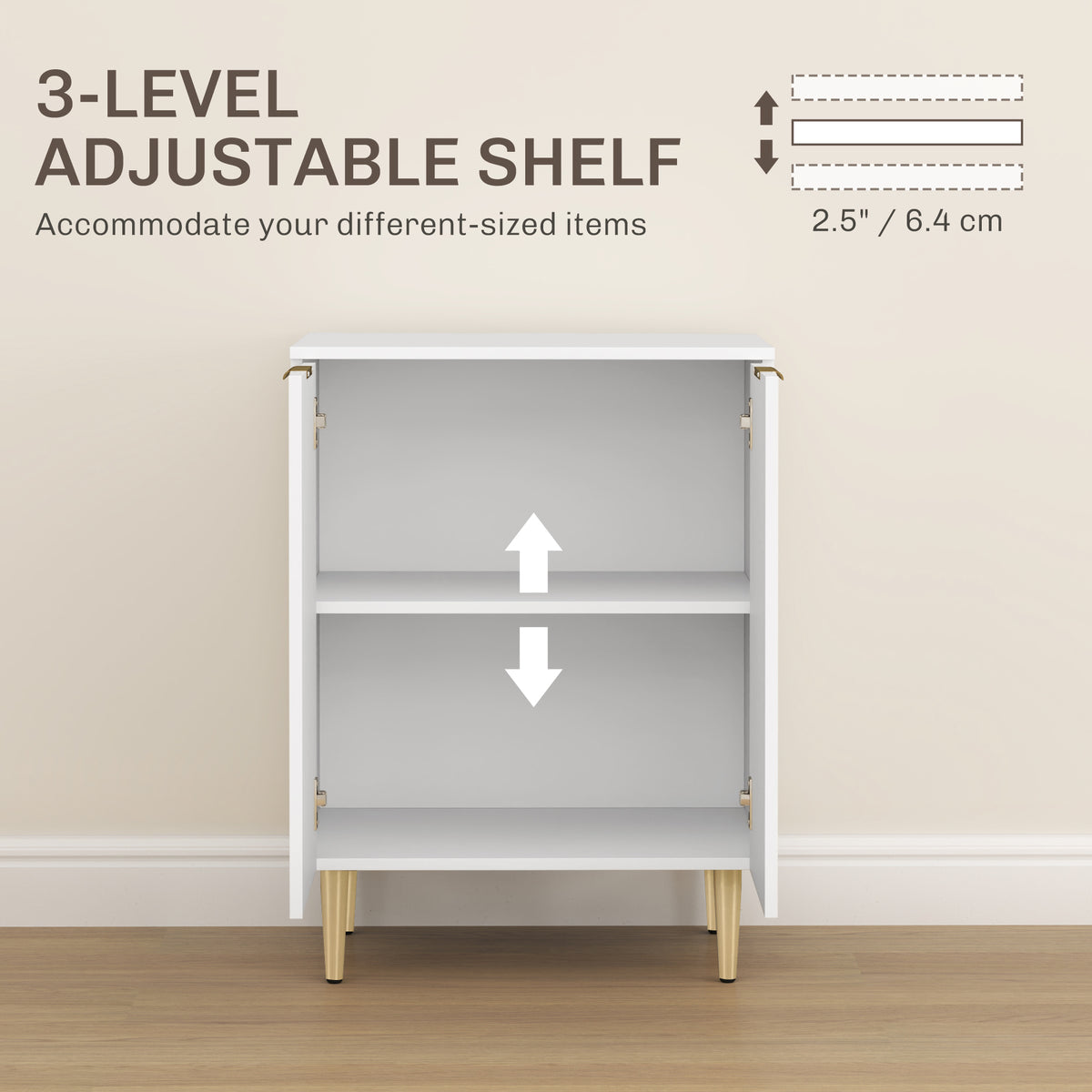 Wooden Storage Cabinet 60cm Wide With 2 Doors And Gold Legs - Velmora