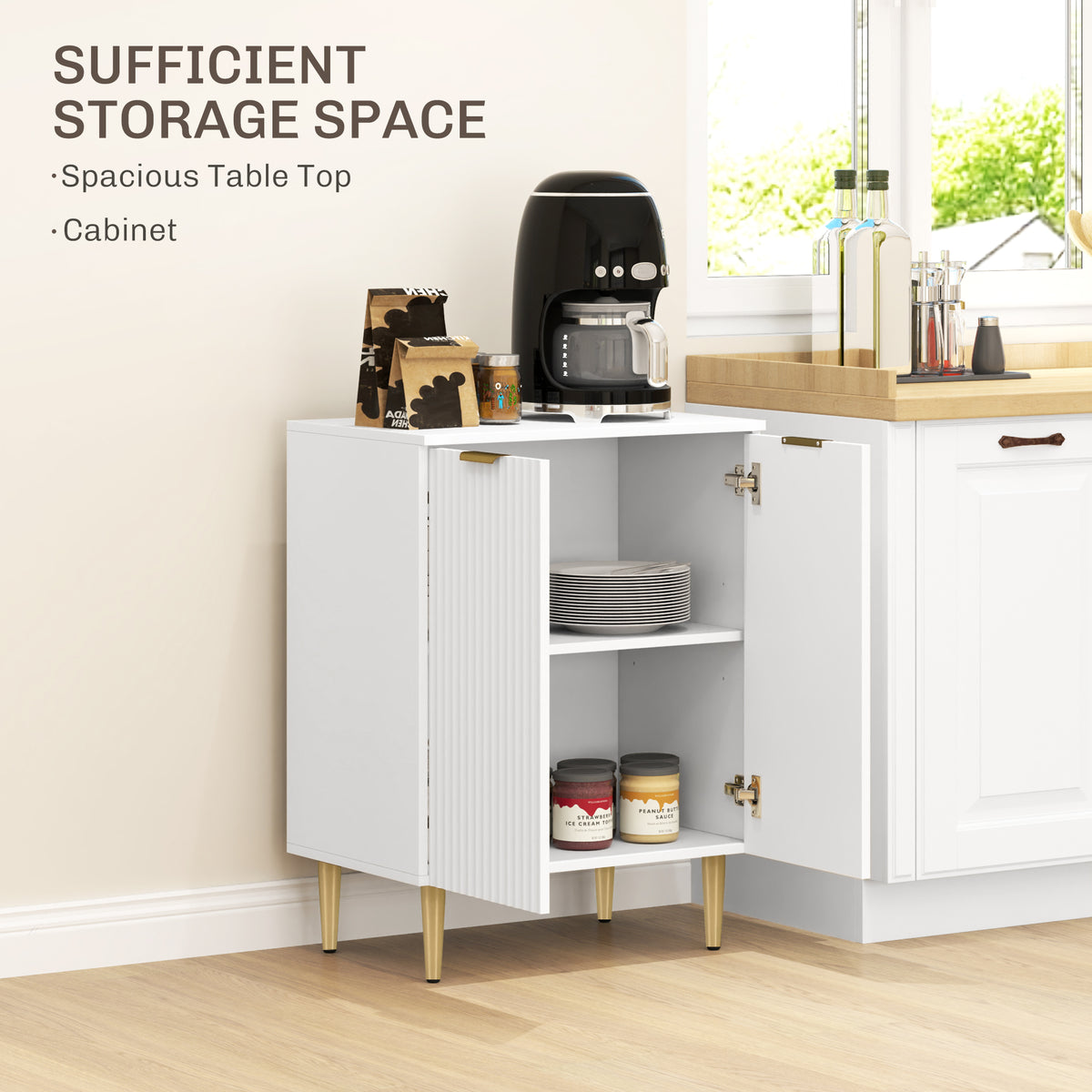 Wooden Storage Cabinet 60cm Wide With 2 Doors And Gold Legs - Velmora