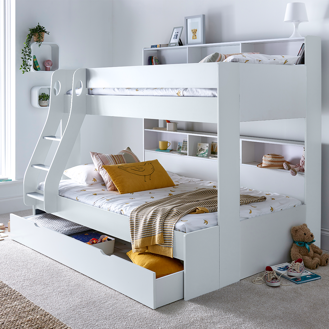 Wooden Storage Triple Sleeper Bunk Bed With Pull-Out Storage Drawer - Oliver
